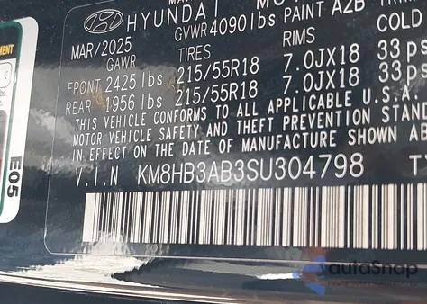 2025 Hyundai Kona Sel z USA, uszkodzony, nr VIN KM8HB3AB3SU304798